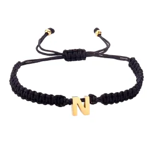Dainty Stainless Steel Initial A-Z Letter Charm Bracelets for Men Women Teen Girls Handmade Adjustable Rope Braided Jewelry Personalized Birthday Gifts (N-Black)