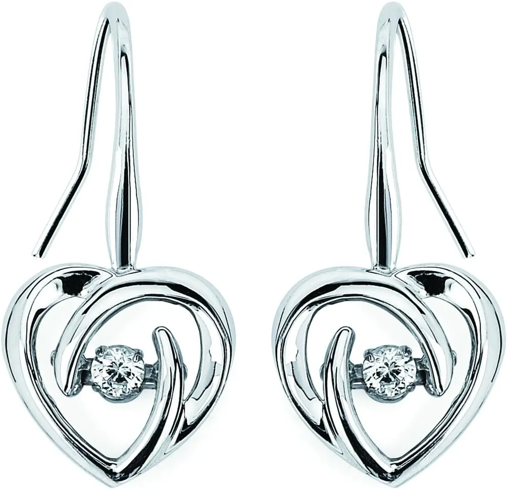 Dancing Diamond Dainty Heart .925 Sterling Silver Earrings (1/10 cttw., H-I Color, I1-I2 Clarity)