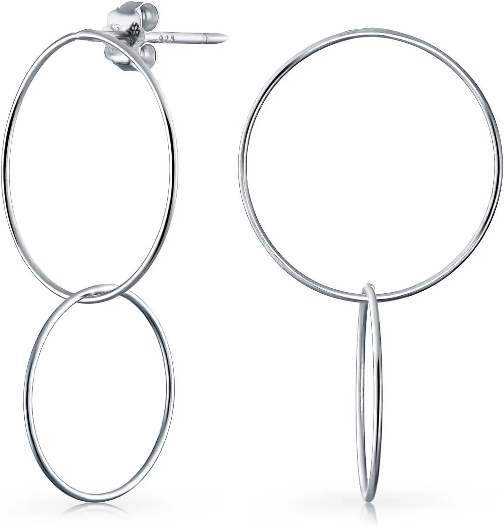 Delicate Minimalist Geometric Thin Round Open Circle Modern Threader Hoop Earrings For Women Teen .925 Sterling Silver