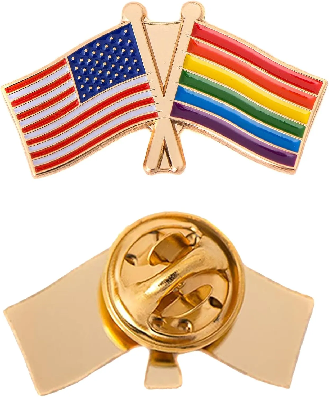 Desert Cactus Gay Lapel Pin Enamel with United States USA Souvenir Hat Men Women Patriotic LGBT (Double Flag Pin)
