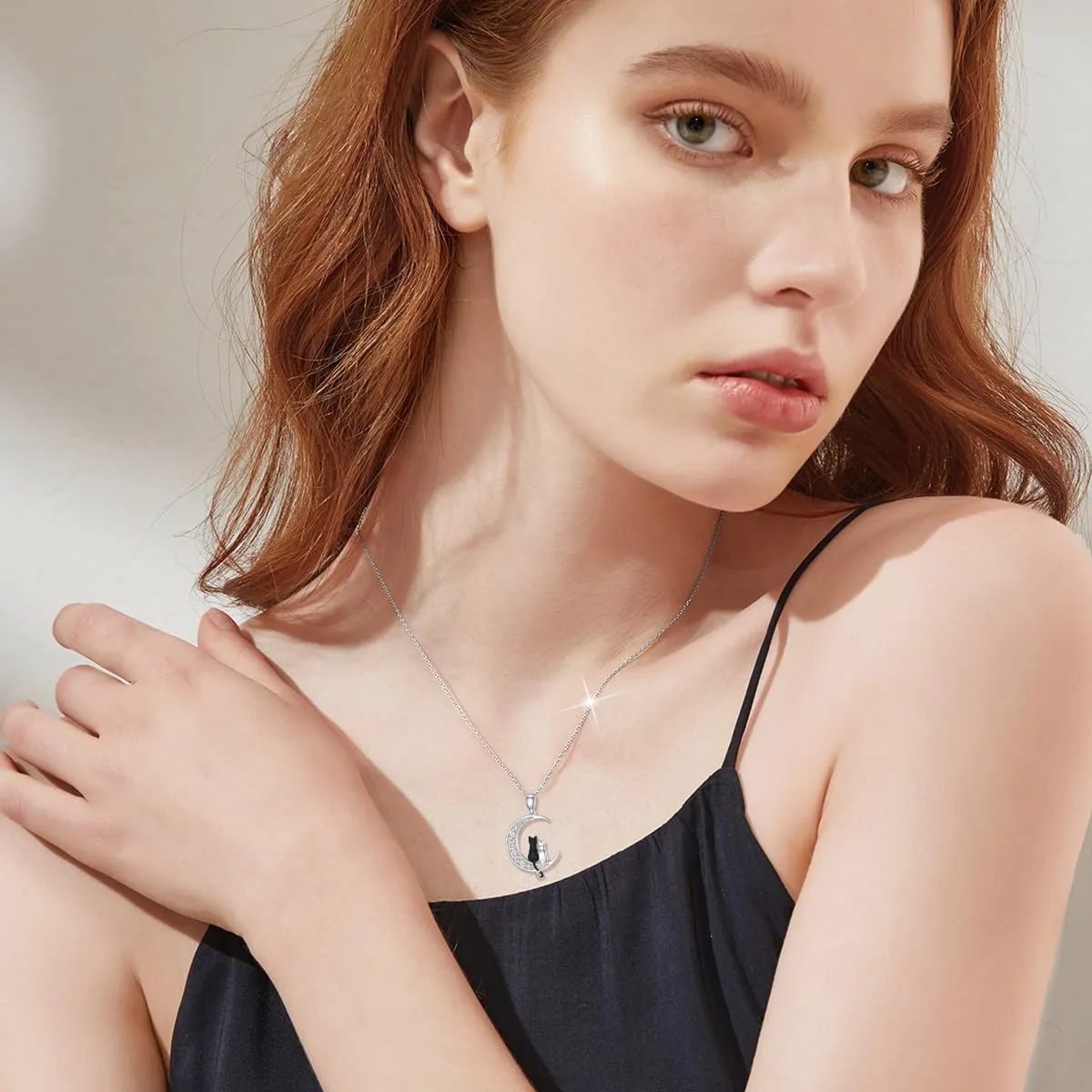 Diamond Black Cat Necklace for Women 925 Sterling Silver Cat on Moon Necklace Pendant Black Cat Jewelry Gifts for Women Mom Wife Girlfriend Daughter Girls