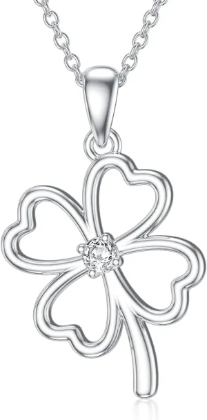 Diamond Four Leaf Clover Necklace 925 Sterling Silver Graduation Friendship Talisman Travel Diamond Jewelry Pendant for Her Women Mom Wife