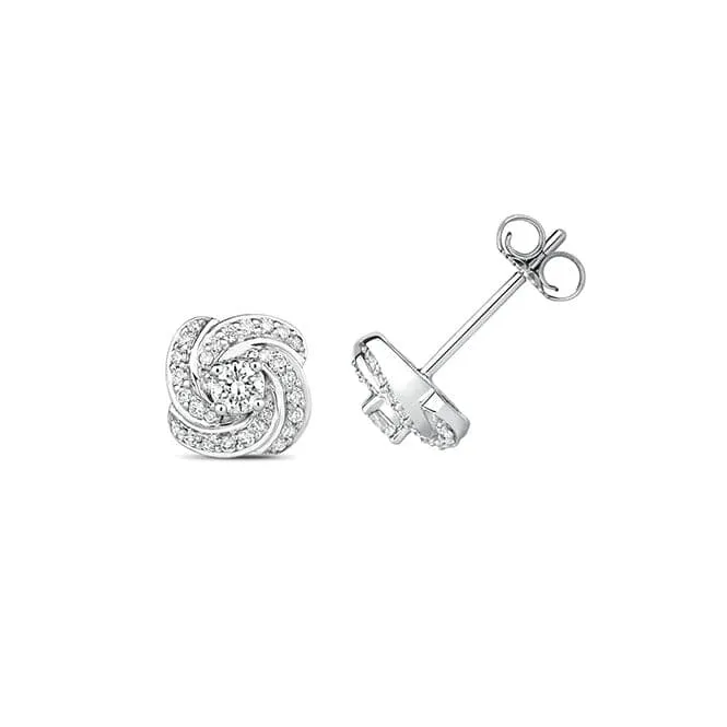 Diamond Jewellery 18ct White Gold Diamond Swirl Earring Studs EDQ313W