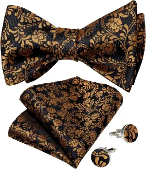 DiBanGu Mens Bow Tie Paisley Striped Self Bow Tie for Men Silk Woven Bowtie Pocket Square Cufflinks Wedding Party