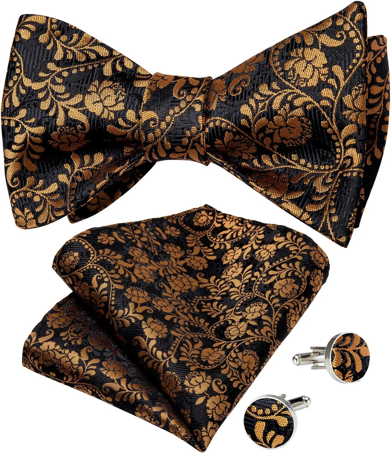 DiBanGu Mens Bow Tie Paisley Striped Self Bow Tie for Men Silk Woven Bowtie Pocket Square Cufflinks Wedding Party