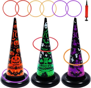 Dokeawo Halloween Ring Toss Games Inflatable Witch Hat Ring Toss Games for Kids Adults Halloween Party Favor Indoor Outdoor Games