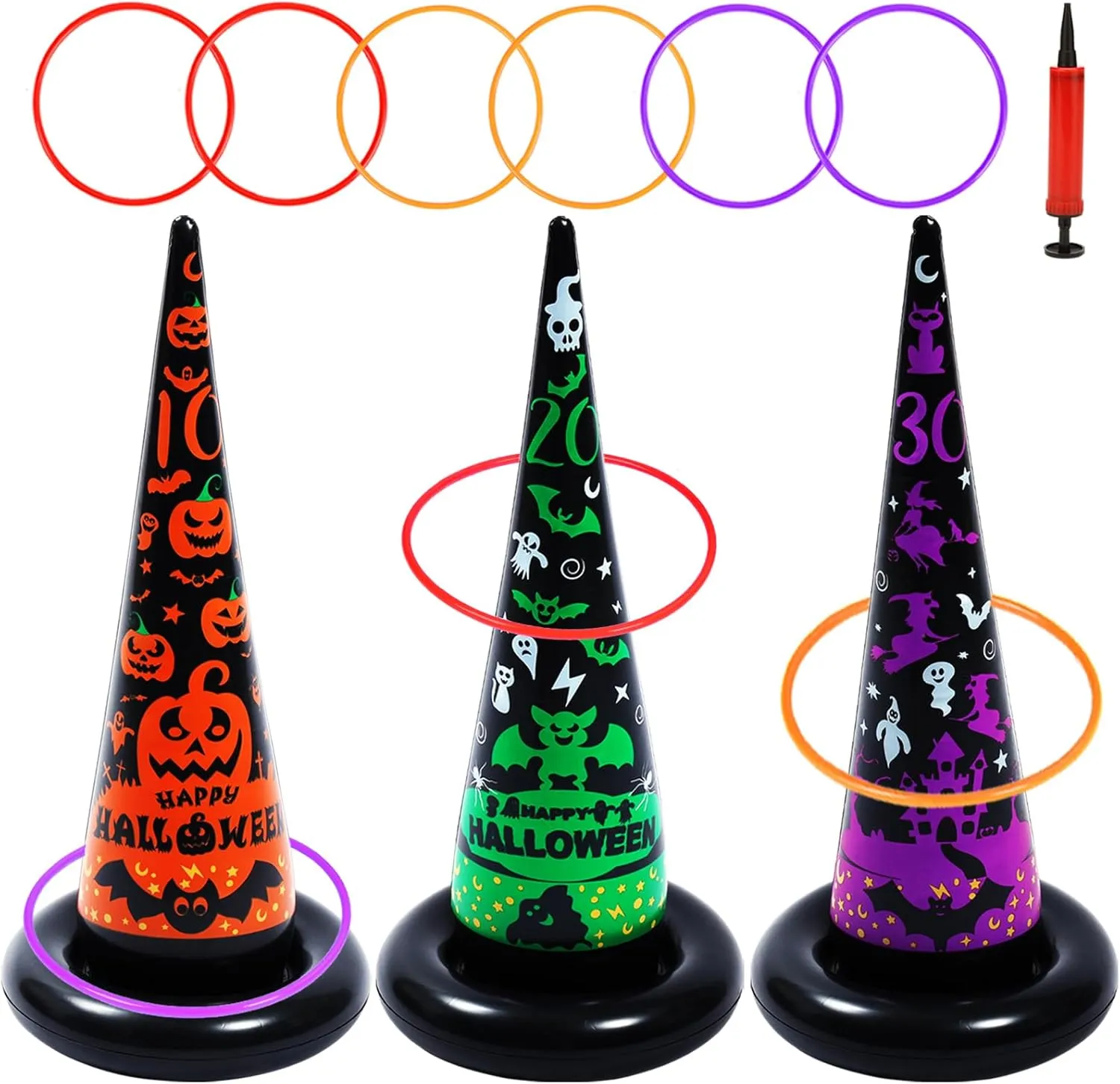 Dokeawo Halloween Ring Toss Games Inflatable Witch Hat Ring Toss Games for Kids Adults Halloween Party Favor Indoor Outdoor Games