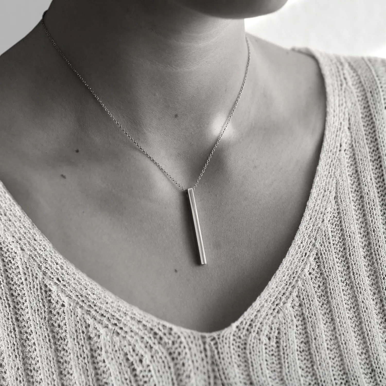 Dolceoro Inspirational Mantra Necklace, 42mm x 3mm Vertical Bar Pendant Jewelry, 316L Surgical Stainless Steel - NOT a Breathing Device