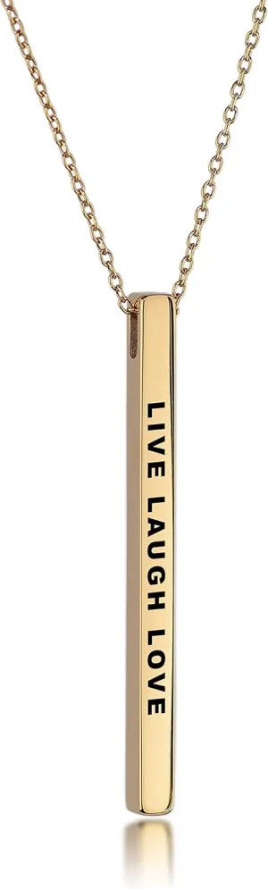 Dolceoro Inspirational Mantra Necklace, 42mm x 3mm Vertical Bar Pendant Jewelry, 316L Surgical Stainless Steel
