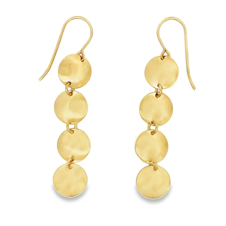 Domed Discs Dangle Earrings, 14Kt,