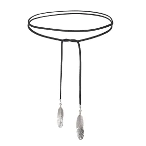 Doubnine Boho Feather Choker Wrap Multiway Necklace Vegan Suede Lariat Gothic Black Accessories for Women (silver)