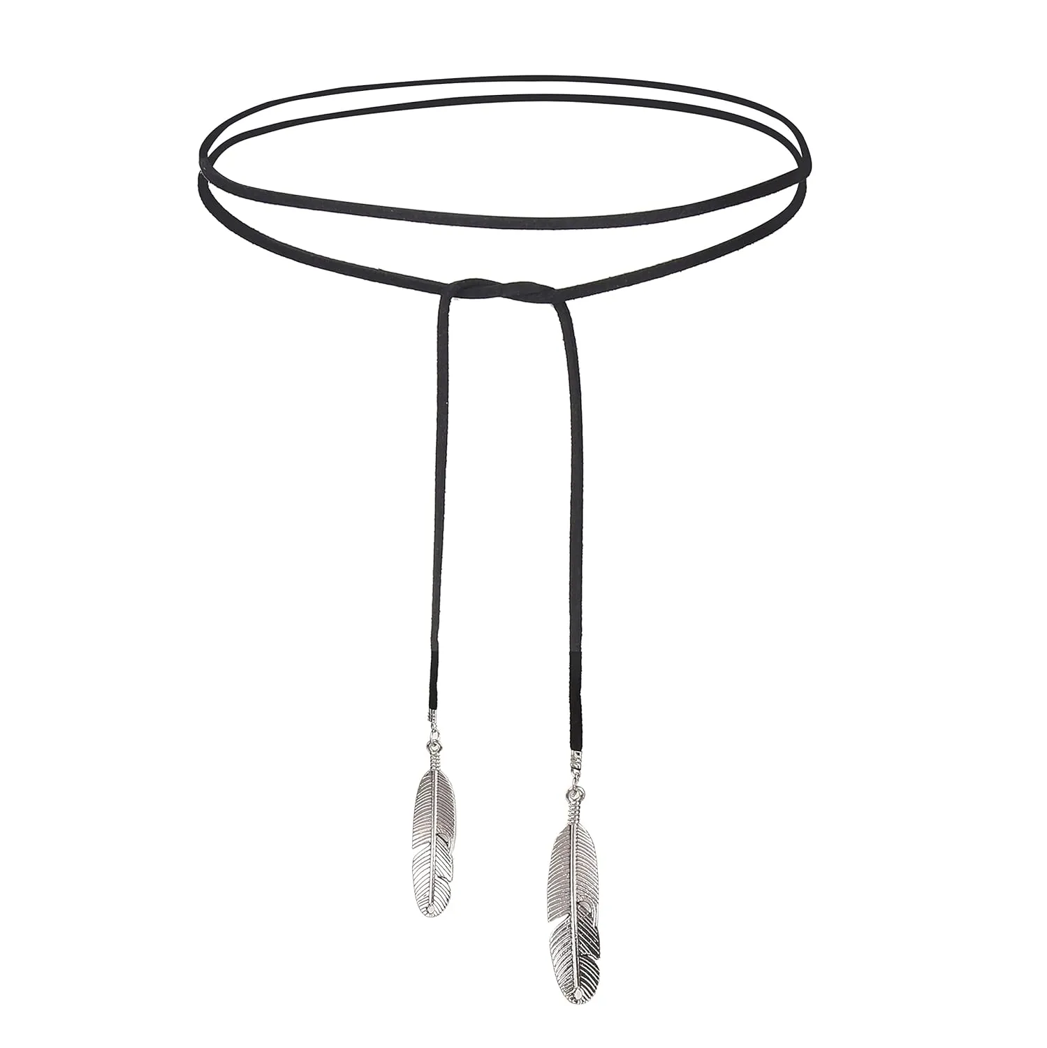 Doubnine Boho Feather Choker Wrap Multiway Necklace Vegan Suede Lariat Gothic Black Accessories for Women (silver)