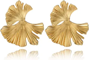 Doubnine Metallic Leaf Earrings Boho Gold Geometric Earrings Studs Women Jewelry Gift for Her