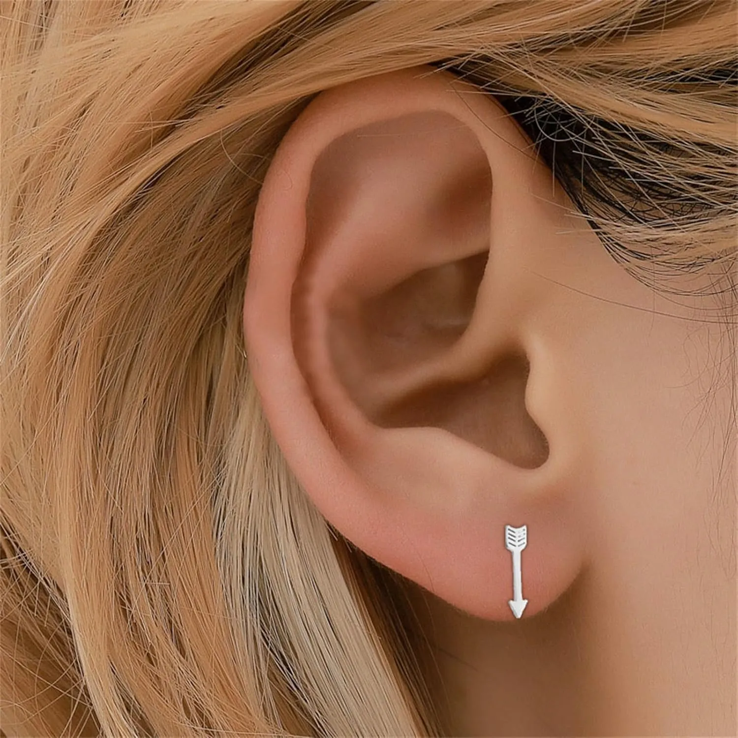 Dreuyet 4 Pairs Stainless Steel Arrow Stud Earrings Mini Cute Heart Love Arrow Studs Tinny Cartilage Hypoallergenic Unisex Studs Jewelry Gifts