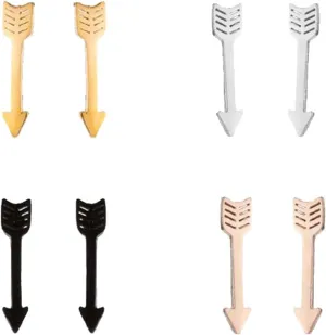 Dreuyet 4 Pairs Stainless Steel Arrow Stud Earrings Mini Cute Heart Love Arrow Studs Tinny Cartilage Hypoallergenic Unisex Studs Jewelry Gifts