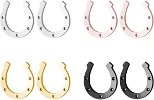 Dreuyet 4 Pairs Stainless Steel Horseshoe Stud Earrings Cute Minimalist U-Shaped Horseshoe Horse Stud Earrings Horse Animal Lover Jewelry Gifts