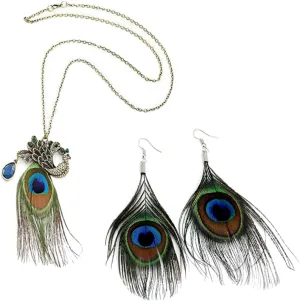 Dreuyet Bohemian Peacock Feather Necklace for Women Handmade Boho Vintage Turquoise Crystal Pendant Necklace Statement Summer Beach Retro Ethnic Jewelry