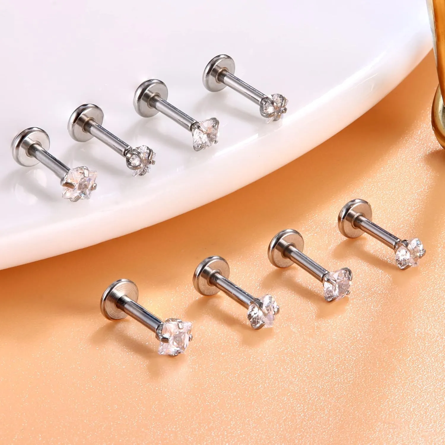 Drperfect 16G Internally Threaded Labret Stud Lip Rings Medusa Monroe Piercing 316L Stainless Steel CZ Cartilage Tragus Piercing Jewelry Forward Helix Earrings Nose Piercing 6mm 8mm 10mm