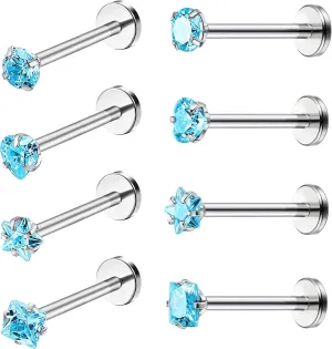 Drperfect 16G Internally Threaded Labret Stud Lip Rings Medusa Monroe Piercing 316L Stainless Steel CZ Cartilage Tragus Piercing Jewelry Forward Helix Earrings Nose Piercing 6mm 8mm 10mm