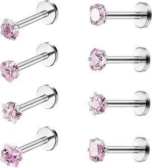 Drperfect 16G Internally Threaded Labret Stud Lip Rings Medusa Monroe Piercing 316L Stainless Steel CZ Cartilage Tragus Piercing Jewelry Forward Helix Earrings Nose Piercing 6mm 8mm 10mm