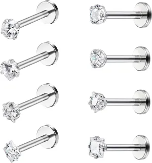 Drperfect 16G Internally Threaded Labret Stud Lip Rings Medusa Monroe Piercing 316L Stainless Steel CZ Cartilage Tragus Piercing Jewelry Forward Helix Earrings Nose Piercing 6mm 8mm 10mm