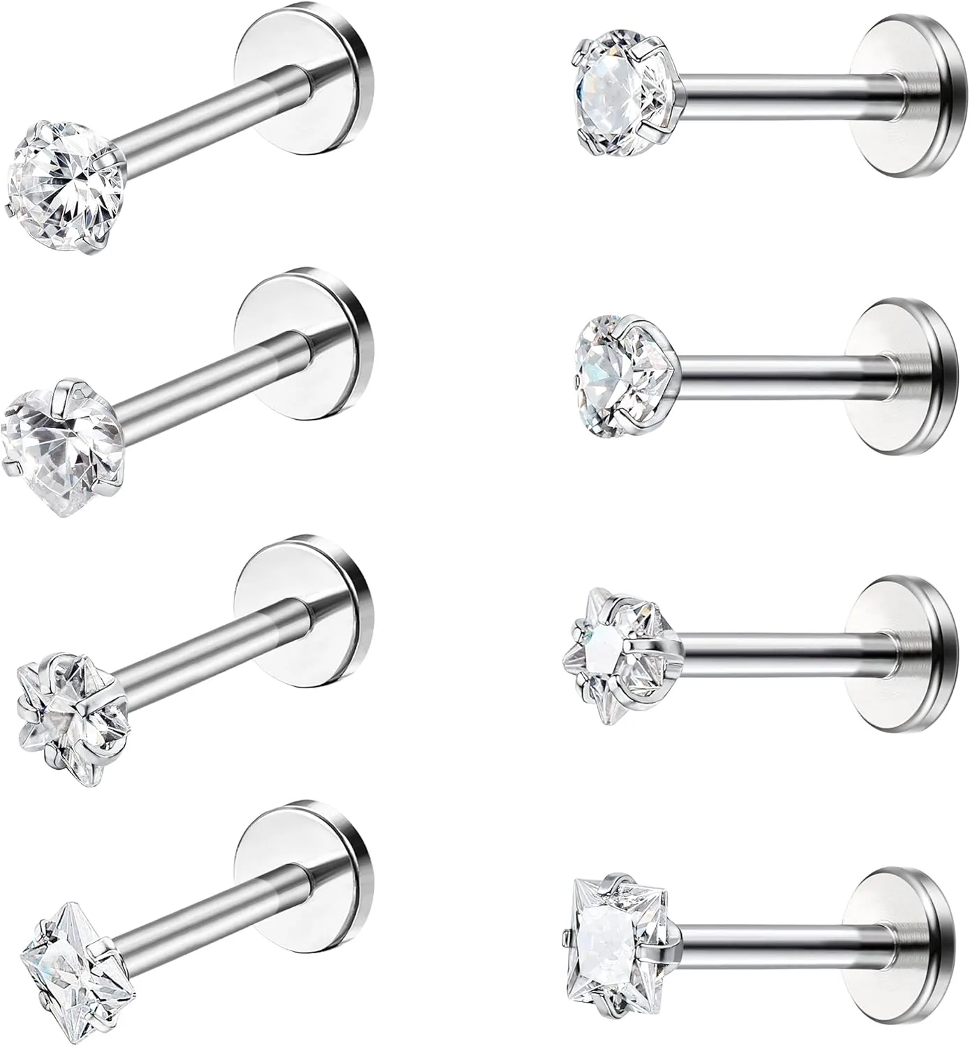 Drperfect 16G Internally Threaded Labret Stud Lip Rings Medusa Monroe Piercing 316L Stainless Steel CZ Cartilage Tragus Piercing Jewelry Forward Helix Earrings Nose Piercing 6mm 8mm 10mm