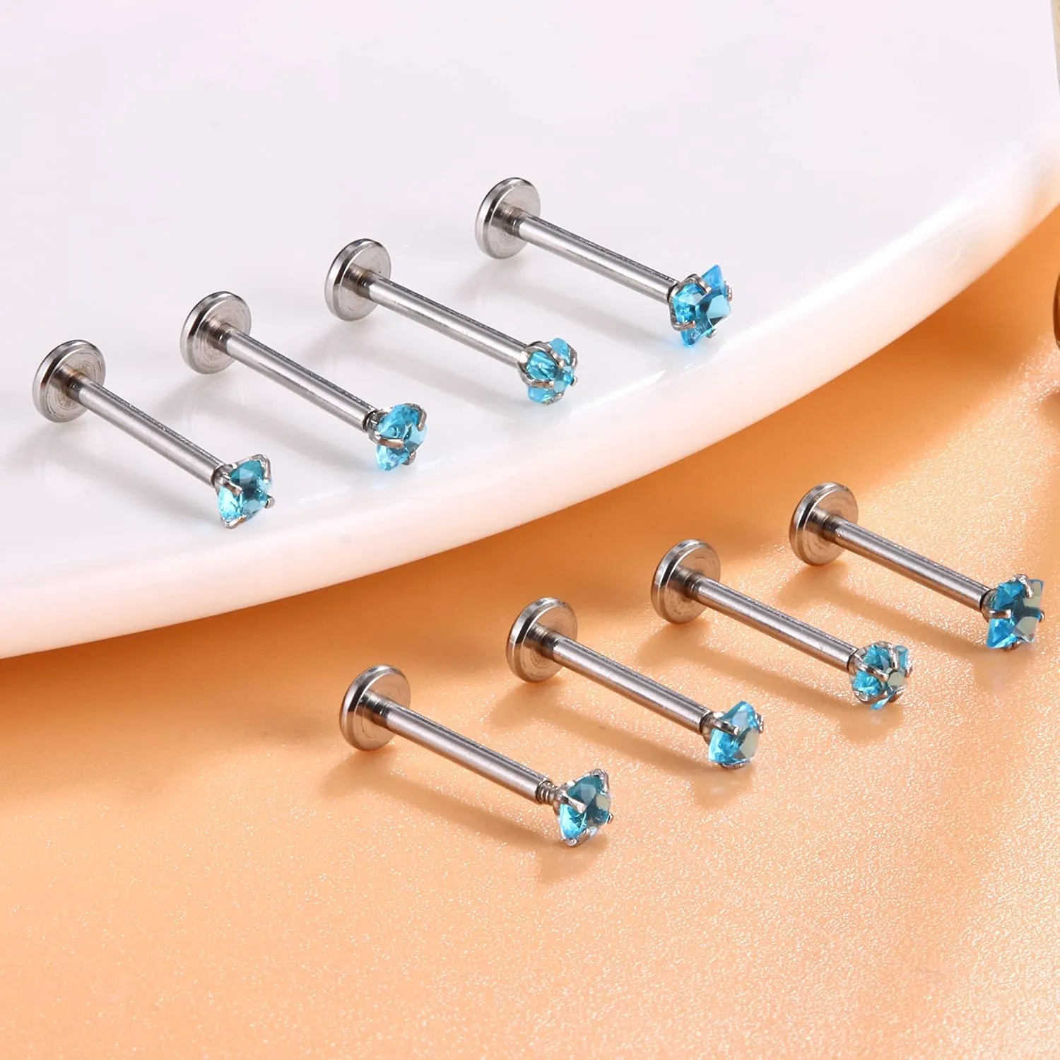 Drperfect 16G Internally Threaded Labret Stud Lip Rings Medusa Monroe Piercing 316L Stainless Steel CZ Cartilage Tragus Piercing Jewelry Forward Helix Earrings Nose Piercing 6mm 8mm 10mm