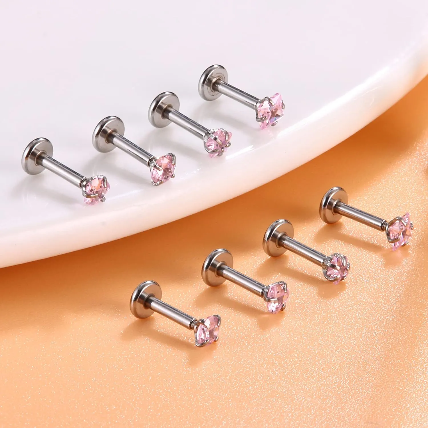 Drperfect 16G Internally Threaded Labret Stud Lip Rings Medusa Monroe Piercing 316L Stainless Steel CZ Cartilage Tragus Piercing Jewelry Forward Helix Earrings Nose Piercing 6mm 8mm 10mm