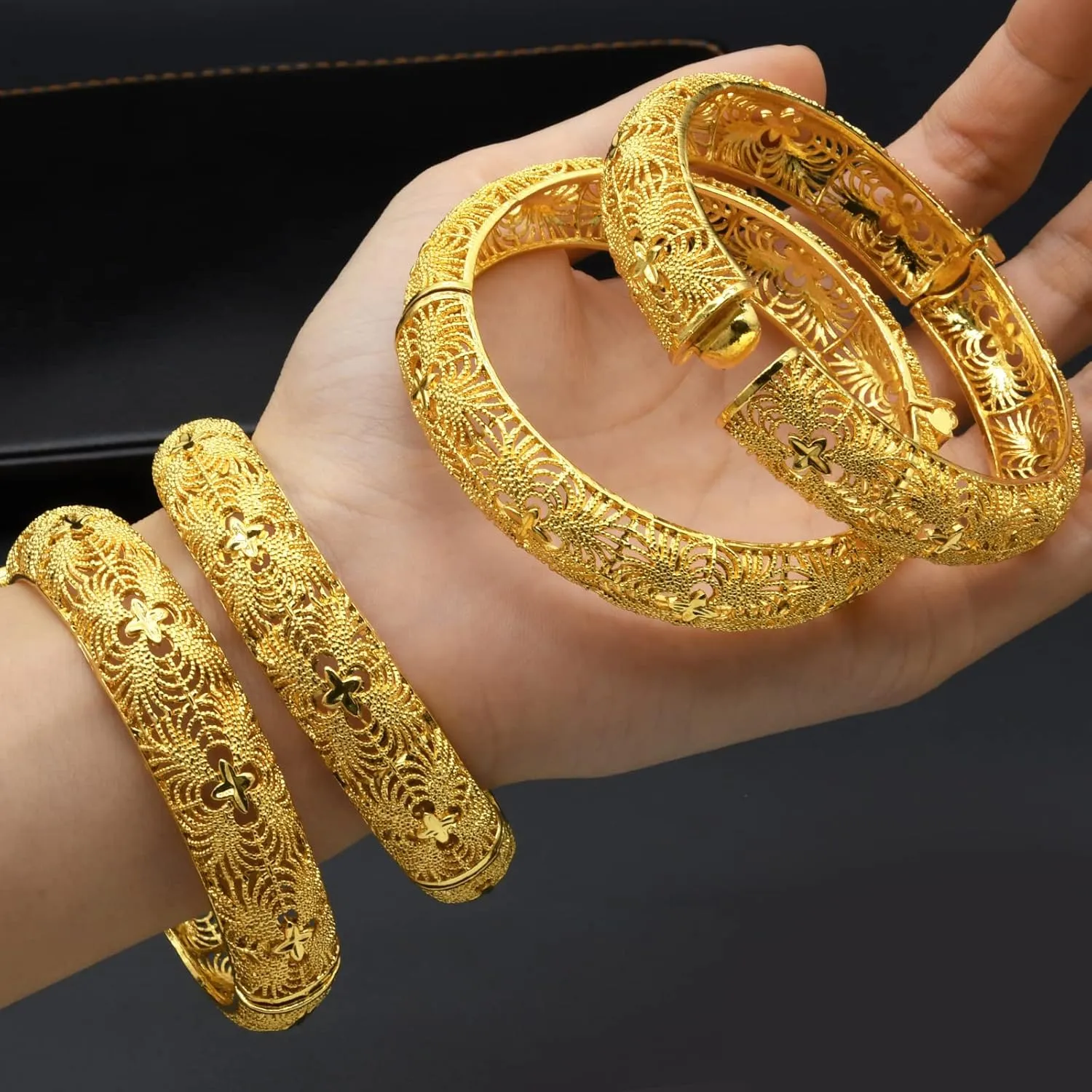 Dubai Gold Bangles for Women Indian African Wedding Bracelets 18K Gold Plated Ethiopian Bridal Jewelry