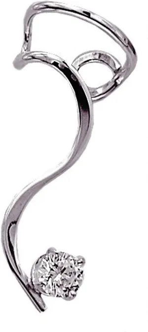 Ear Charms Beautifully Simple 'S' Shape CZ Ear Cuff NON-pierced Left Earring Wrap 'One-Liner' Cartilage Cuff Rhodium on Sterling Silver