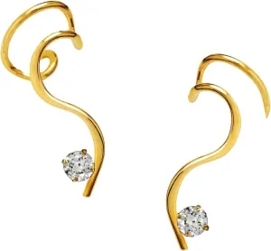Ear Charms  Ear Cuff Simple 'S' with CZ Non-pierced Earring Wraps 'One-Liner' Pair Gold on Silver
