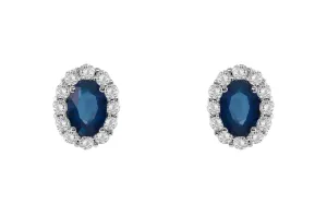 Earrings 18kt Gold Oval Sapphires & Diamonds Studs