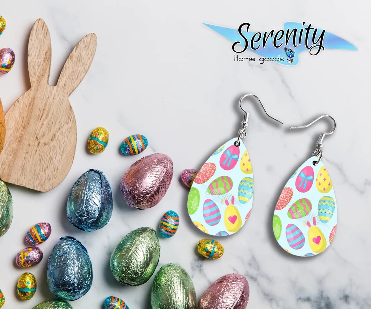 Easter Bunny Egg Dangle Earrings Set | Cute Girls Womens Jewelry Earings | Double Sided Print | Spring Holiday Gifts | Passover Sunday Girls Decorations Girlfriend Wife Adorable Fashion Accessories