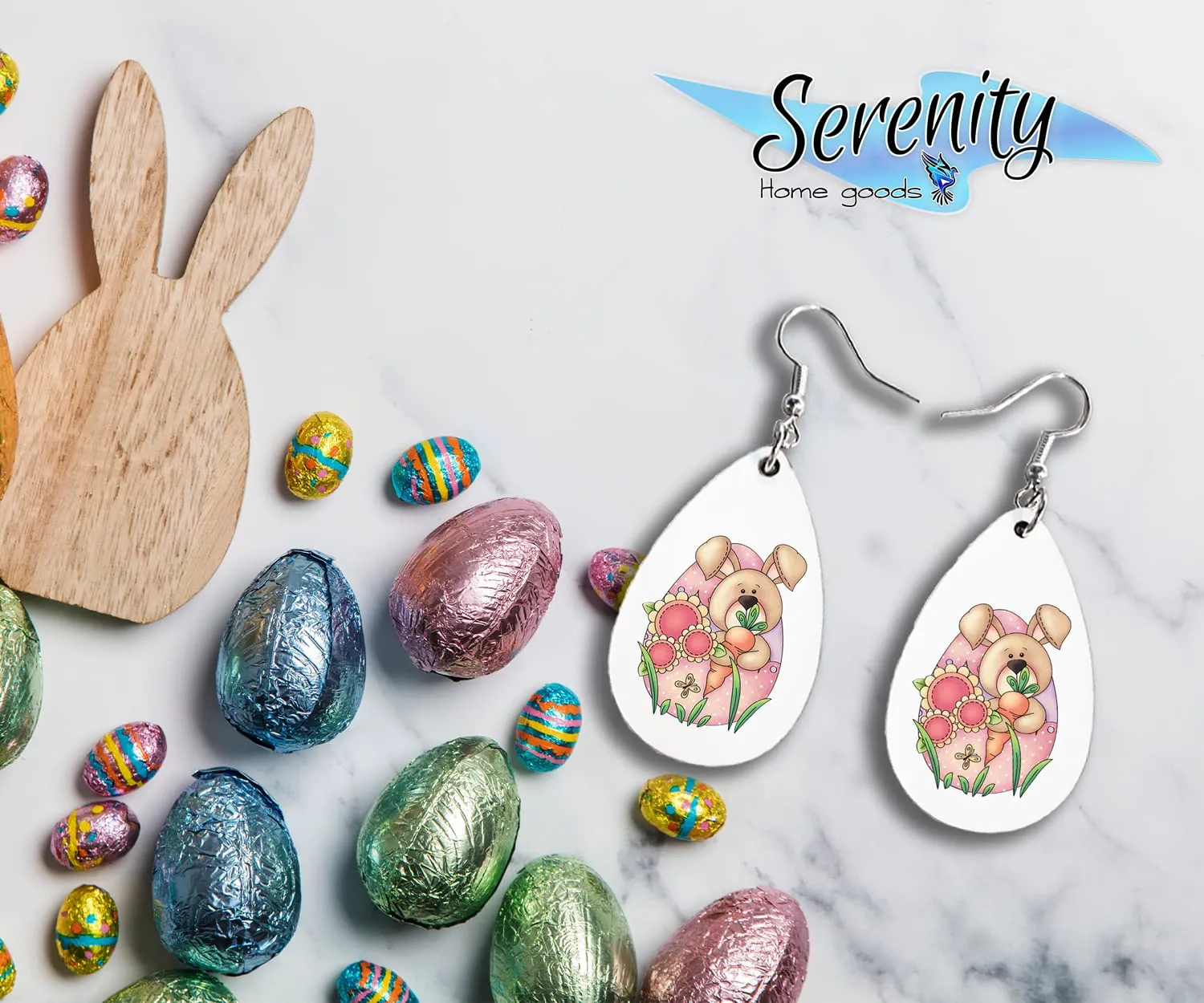 Easter Bunny Egg Dangle Earrings Set | Cute Girls Womens Jewelry Earings | Double Sided Print | Spring Holiday Gifts | Passover Sunday Girls Decorations Girlfriend Wife Adorable Fashion Accessories