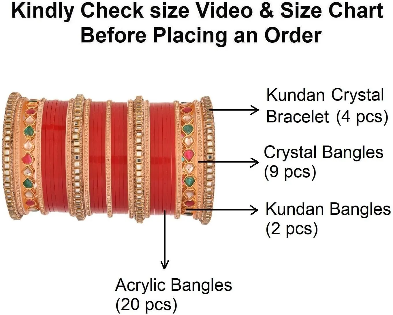 Efulgenz Chura Bangles Punjabi Chuda Acrylic Bangle Set for Wedding Indian Bridal Bangle Set for Women Faux Kundan Crystal Bridal Dulhan Choora Bangle Set Bracelet Fashion Jewelry