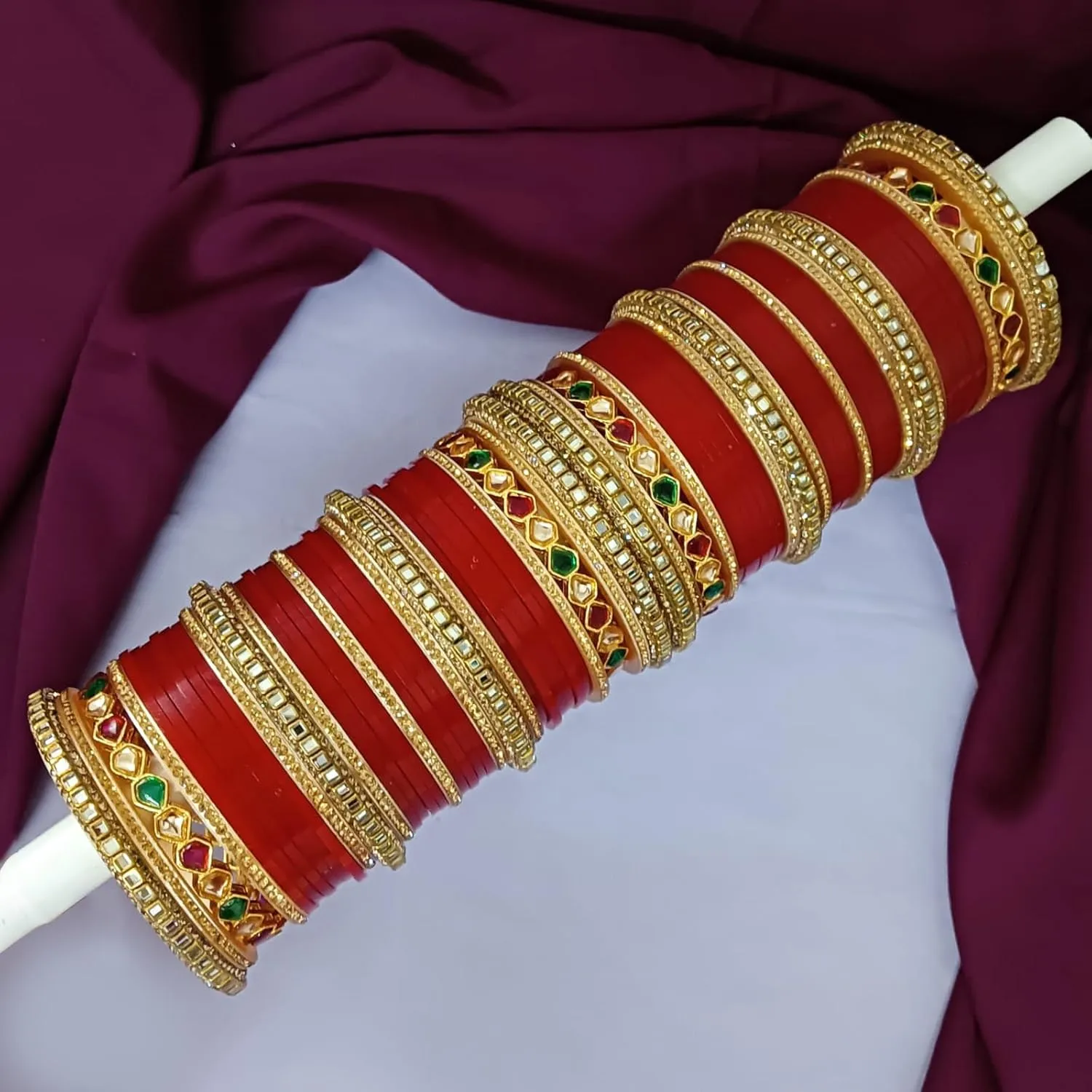 Efulgenz Chura Bangles Punjabi Chuda Acrylic Bangle Set for Wedding Indian Bridal Bangle Set for Women Faux Kundan Crystal Bridal Dulhan Choora Bangle Set Bracelet Fashion Jewelry