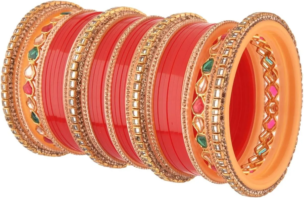 Efulgenz Chura Bangles Punjabi Chuda Acrylic Bangle Set for Wedding Indian Bridal Bangle Set for Women Faux Kundan Crystal Bridal Dulhan Choora Bangle Set Bracelet Fashion Jewelry
