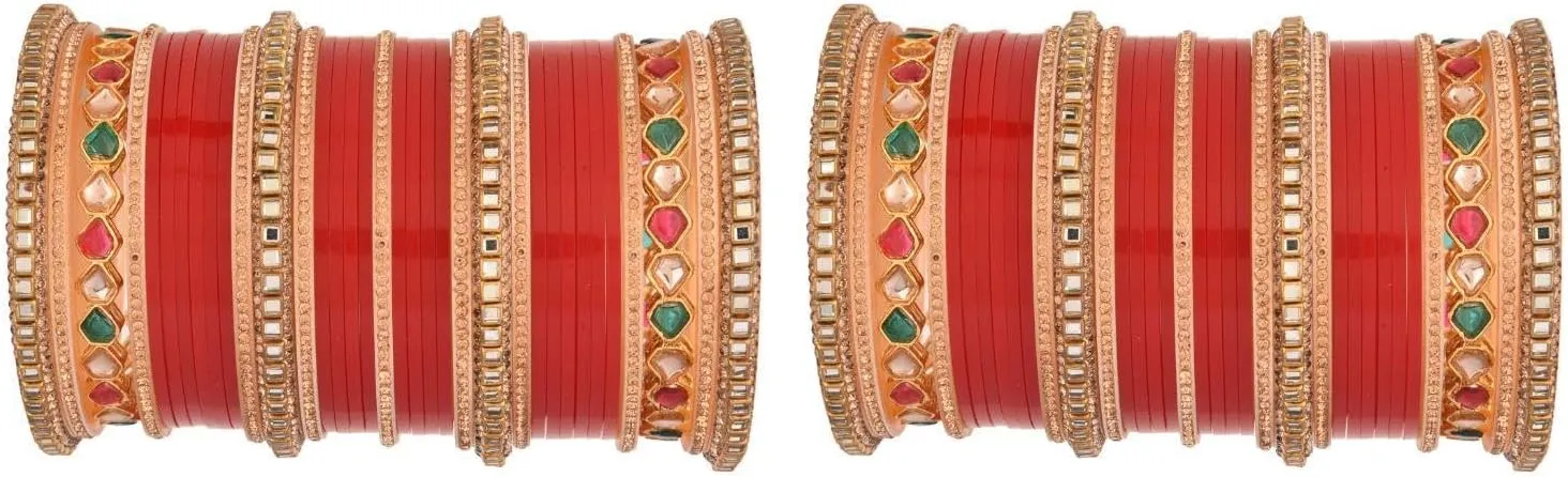 Efulgenz Chura Bangles Punjabi Chuda Acrylic Bangle Set for Wedding Indian Bridal Bangle Set for Women Faux Kundan Crystal Bridal Dulhan Choora Bangle Set Bracelet Fashion Jewelry