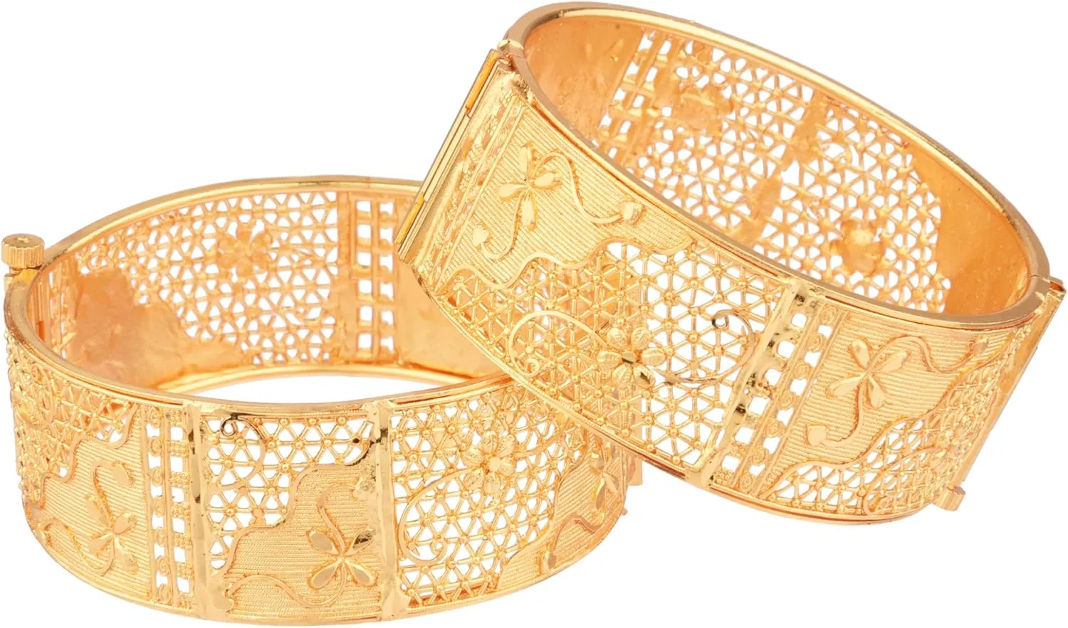 Efulgenz Indian Bangle Set for Women Dubai Style Bangle Set Filigree Style Hinge Openable Big Broad Bangles Bracelet Indian Bridal Jewelry for Wedding Bollywood Fashion Jewelry