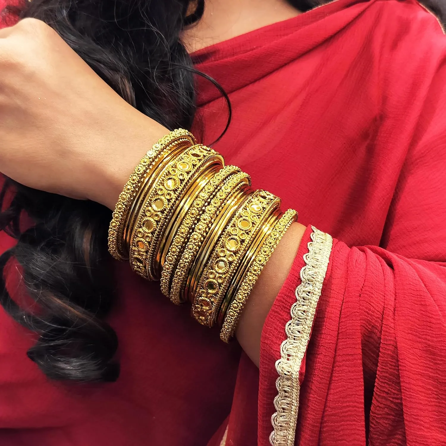 Efulgenz Indian Ethnic Bollywood Fashion Boho Tribal Antique Oxidized Plain Floral with Crystal Glass Bnagles Indian Bangle Bracelet Set Jewelry for Women.