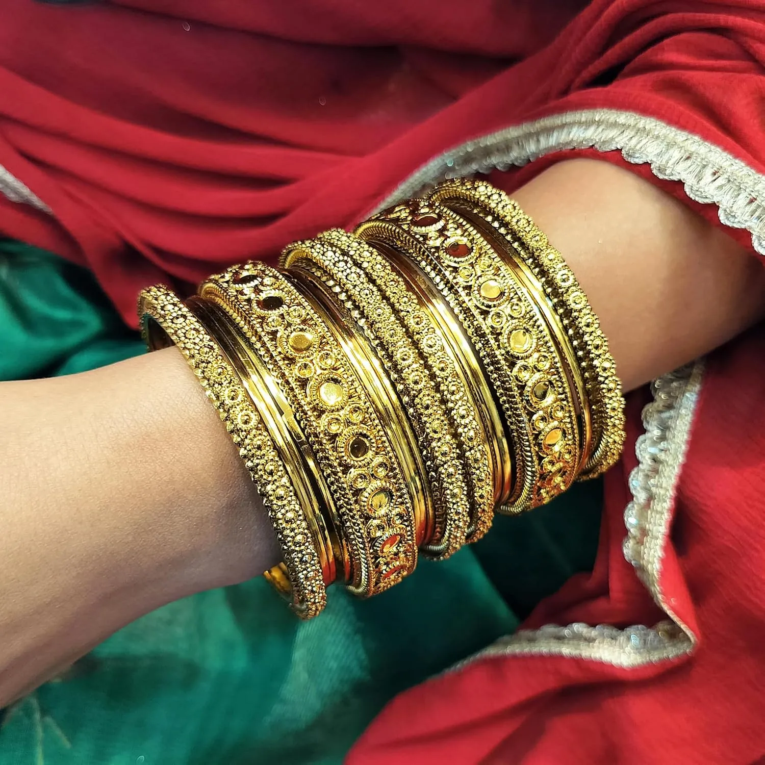 Efulgenz Indian Ethnic Bollywood Fashion Boho Tribal Antique Oxidized Plain Floral with Crystal Glass Bnagles Indian Bangle Bracelet Set Jewelry for Women.