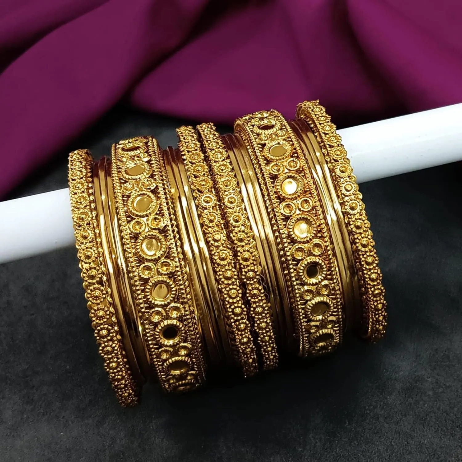 Efulgenz Indian Ethnic Bollywood Fashion Boho Tribal Antique Oxidized Plain Floral with Crystal Glass Bnagles Indian Bangle Bracelet Set Jewelry for Women.
