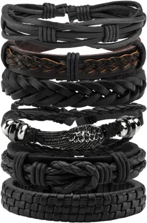 Eigso PU Leather Braided Handmade Cuff Wrap Bracelet Handbands for Men Women Stackable Adjustable