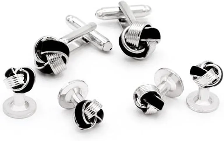 Enamel Knot Formal Tuxedo Cufflinks and Studs Set in Silver