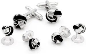 Enamel Knot Formal Tuxedo Cufflinks and Studs Set in Silver