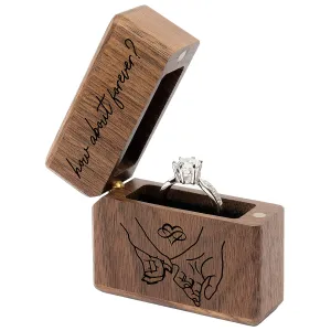 Engagement Ring Box for Proposal Slim Pocket Size Walnut Wooden Lighter Ring Box Engraved (How About Forever Pinky Promise)
