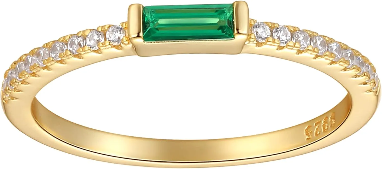 espere Minimal Dainty Baguette Wedding Band Ring | Emerald Cut CZ Stacking Ring | Anniversary Band for Her