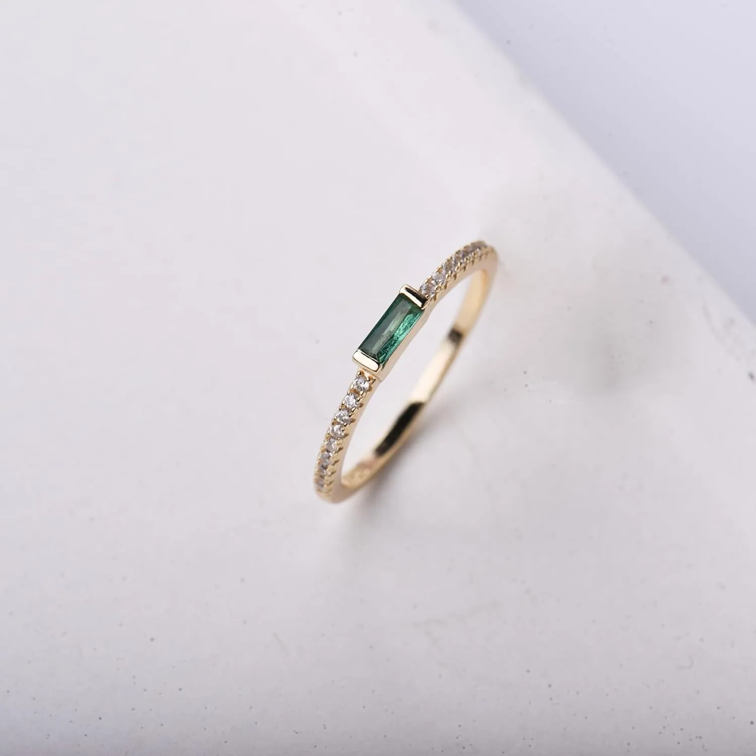 espere Minimal Dainty Baguette Wedding Band Ring | Emerald Cut CZ Stacking Ring | Anniversary Band for Her