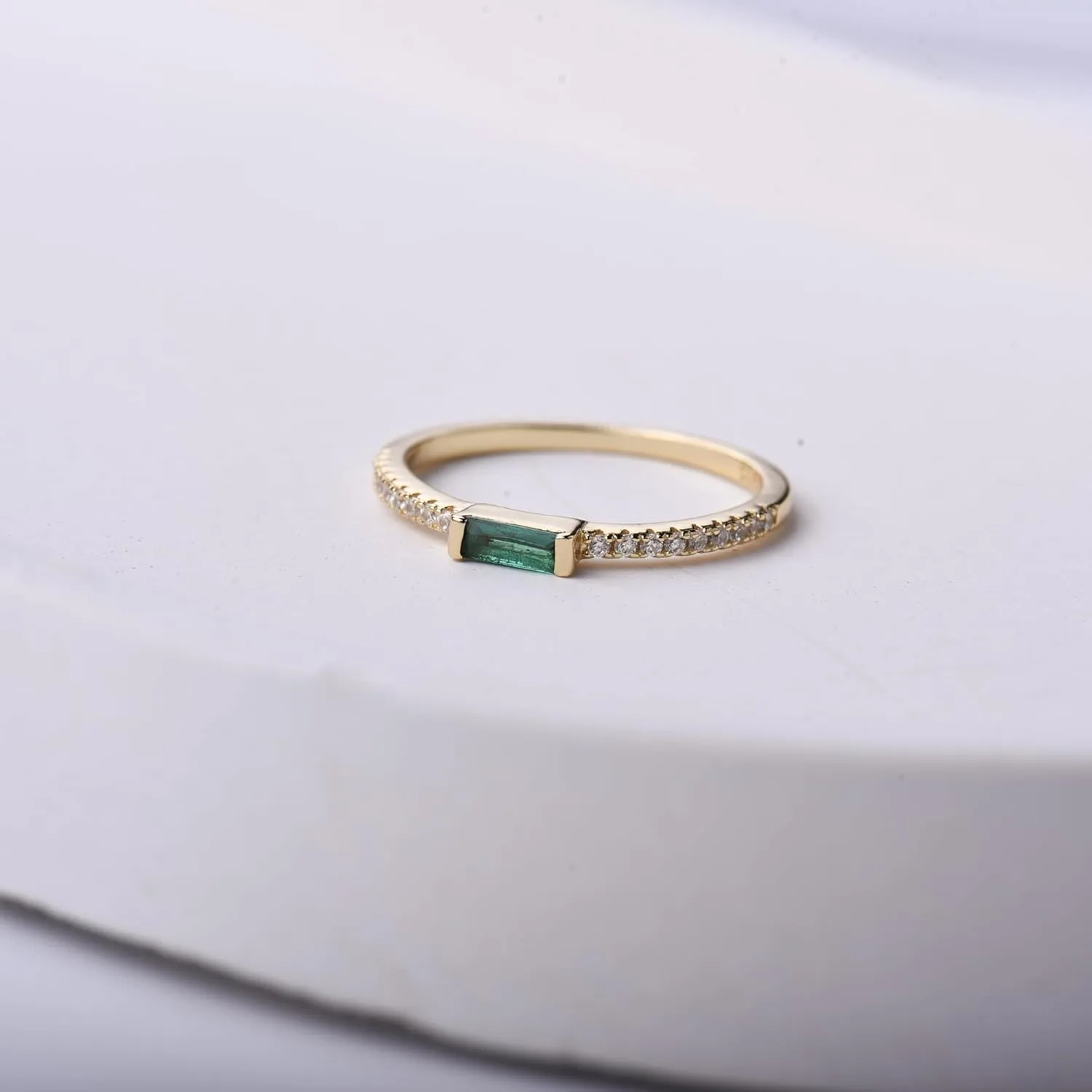 espere Minimal Dainty Baguette Wedding Band Ring | Emerald Cut CZ Stacking Ring | Anniversary Band for Her