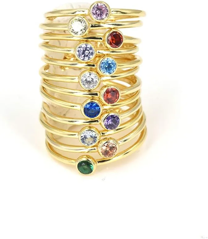 espere Sterling Silver Birthstone Stacking Ring Dainty Birthstone Rings Open Adjustable